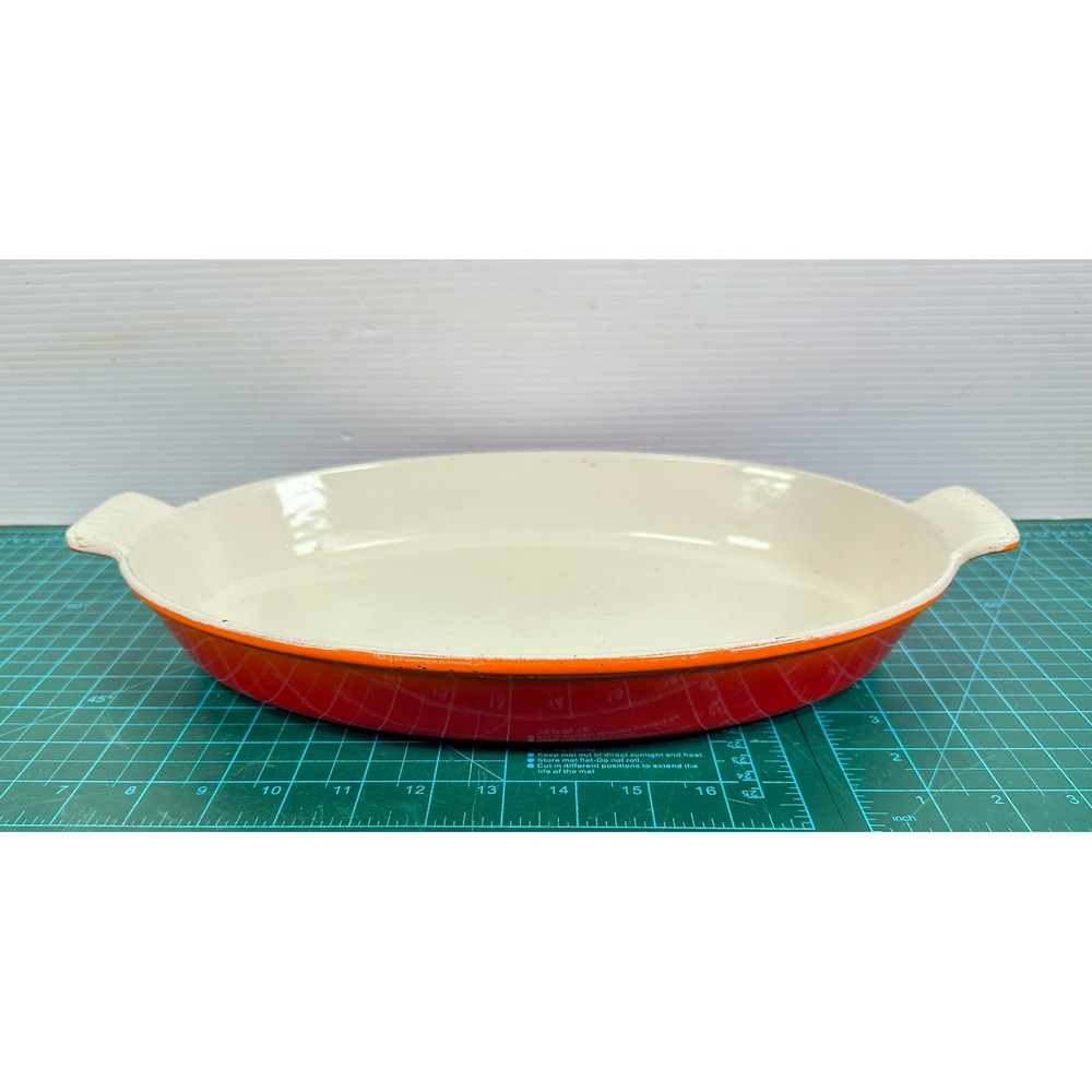 DESCOWARE Cast Iron Enamelware Oval Casserole Au Gratin Pan 14-H 34 Orange VTG